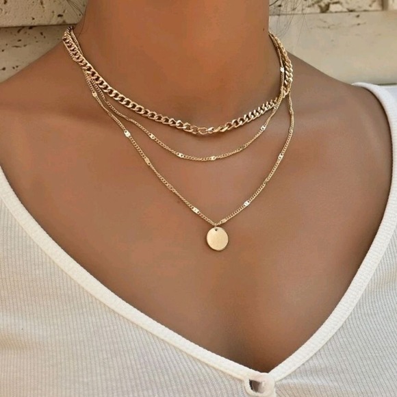 Boutique Jewelry - Gold chain charm necklace Boho disc dainty layered link chunky 💖2/$30